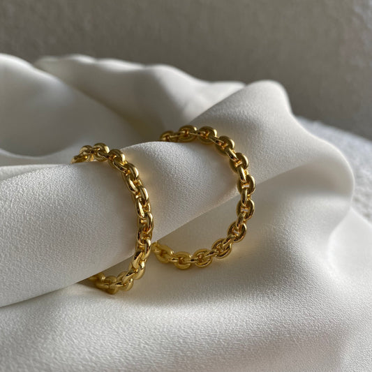 PAPERCLIP LINK GOLD HOOPS EARRINGS